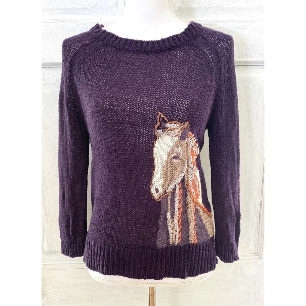 Anthro Moth Saddleback Embroidered Horse Sweater​​​​​​​